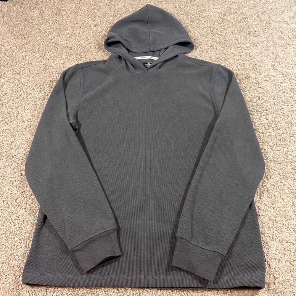 Eddie Bauer Lounge Hoodie Men Medium Gray Excellent Waffle Knit Thermal Stretch